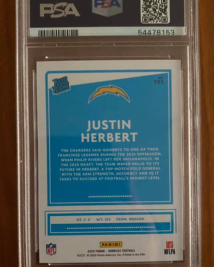 JUSTIN HERBERT - 2020 PANINI DONRUSS RATED ROOKIE #303 - PSA 9