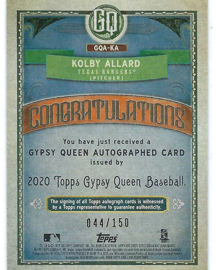KOLBY ALLARD - GYPST QUEEN AUTOGRAPHED CARD